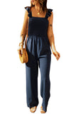 Blue Ruffle Sleeve Smocked Bodice Wide Leg Jumpsuit for Women LC643773-5