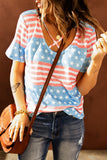 Sky Blue July 4th Graphic T Shirt Stars and Stripes Print Crisscross Neck Tee LC2525074-4
