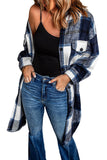 LC851789-2-S, LC851789-2-M, LC851789-2-L, LC851789-2-XL, LC851789-2-2XL, Black Women's Plaid Shirt Collar Button Oversized Midi Lenght Shacket