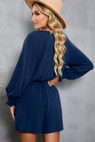 LC643624-5-S, LC643624-5-M, LC643624-5-L, LC643624-5-XL, LC643624-5-2XL, Blue Women's Sexy V Neck Jumpsuits Chiffon Tie Knot Front Puff Long Sleeve Romper