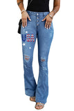 Sky Blue USA Star Ripped Jeans for Women Distressed Flare Jeans LC787025-4