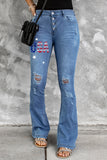 Sky Blue USA Star Ripped Jeans for Women Distressed Flare Jeans LC787025-4