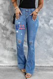 Sky Blue USA Star Ripped Jeans for Women Distressed Flare Jeans LC787025-4