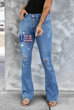 Sky Blue USA Star Ripped Jeans for Women Distressed Flare Jeans LC787025-4