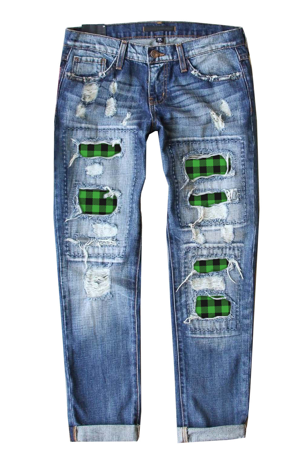 Womens Ripped Leopard Sunflower Graphic Destroyed Denim Pants 