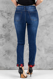 Red Ladies Ripped Boyfriend Jeans Hollow Out Leopard Denim Pants LC78394-3