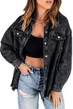 LC8511377-2-S, LC8511377-2-M, LC8511377-2-L, LC8511377-2-XL, LC8511377-2-2XL, Black Women’s Oversized Shacket Pocket Long Boyfriend Raw Hem Button Jacket