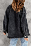 LC8511377-2-S, LC8511377-2-M, LC8511377-2-L, LC8511377-2-XL, LC8511377-2-2XL, Black Women’s Oversized Shacket Pocket Long Boyfriend Raw Hem Button Jacket