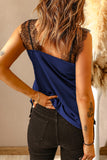 LC251886-5-S, LC251886-5-M, LC251886-5-L, LC251886-5-XL, LC251886-5-2XL, Blue Women's V Neck Sleeveless Lace Trim Camisole Sleeveless Tank Top