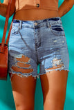 Blue High Rise Destroyed Denim Shorts Summer Frayed Raw Jeans Shorts LC78839-5