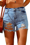 Blue High Rise Destroyed Denim Shorts Summer Frayed Raw Jeans Shorts LC78839-5