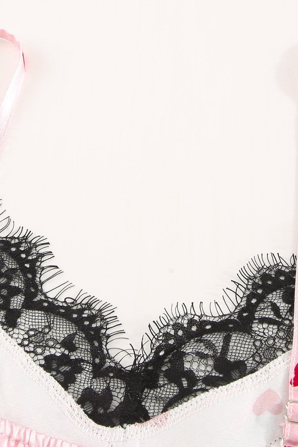 LC4512252-10-S, LC4512252-10-M, LC4512252-10-L, LC4512252-10-XL, LC4512252-10-2XL, Pink Women's Lace V Neck Valentine Heart Print Pajama Set Sleepwear