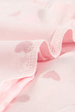 LC4512252-10-S, LC4512252-10-M, LC4512252-10-L, LC4512252-10-XL, LC4512252-10-2XL, Pink Women's Lace V Neck Valentine Heart Print Pajama Set Sleepwear