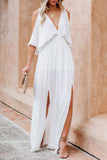 Women's Summer Short Sleeve Maxi Dress Cold Shoulder Backless Deep V Neck Dress