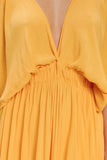 LC619680-7-S, LC619680-7-M, LC619680-7-L, LC619680-7-XL, Yellow Women's Cold Shoulder Backless Deep V Neck Maxi Dress with Side Slit