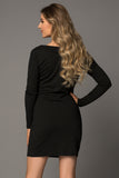 Black Plunging Neck Bodycon Long Sleeve Ladies Black Mini Dress LC227553-2