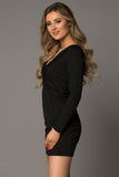 Black Plunging Neck Bodycon Long Sleeve Ladies Black Mini Dress LC227553-2