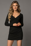 Black Plunging Neck Bodycon Long Sleeve Ladies Black Mini Dress LC227553-2