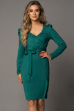 Green Ladies V Neck Long Sleeve Dress Side Split Bodycon Dress with Belt LC229110-9