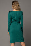 Green Ladies V Neck Long Sleeve Dress Side Split Bodycon Dress with Belt LC229110-9