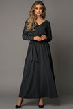 Black Long Sleeve Dress for Women Black V Neck Batwing Sleeve Maxi Dress LC616128-2