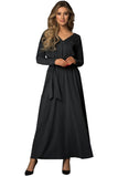 Black Long Sleeve Dress for Women Black V Neck Batwing Sleeve Maxi Dress LC616128-2