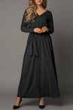 Black Long Sleeve Dress for Women Black V Neck Batwing Sleeve Maxi Dress LC616128-2