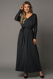 Black Long Sleeve Dress for Women Black V Neck Batwing Sleeve Maxi Dress LC616128-2