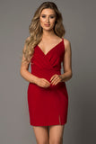 Red Criss Cross Ladies Bodycon Mini Dress with Side Split LC228936-3