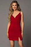 Red Criss Cross Ladies Bodycon Mini Dress with Side Split LC228936-3