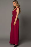 Red Womens V Neck Ruched Lace Splicing Maxi Dress with Side Split LC617432-3