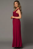 Red Womens V Neck Ruched Lace Splicing Maxi Dress with Side Split LC617432-3