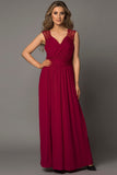 Red Womens V Neck Ruched Lace Splicing Maxi Dress with Side Split LC617432-3