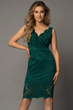 Green Floral Lace Sleeveless Deep V Neck Ladies Bodycon Midi Dress LC617433-9