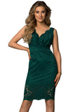 Green Floral Lace Sleeveless Deep V Neck Ladies Bodycon Midi Dress LC617433-9