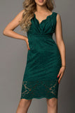 Green Floral Lace Sleeveless Deep V Neck Ladies Bodycon Midi Dress LC617433-9