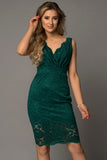 Green Floral Lace Sleeveless Deep V Neck Ladies Bodycon Midi Dress LC617433-9
