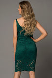 Green Floral Lace Sleeveless Deep V Neck Ladies Bodycon Midi Dress LC617433-9