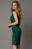 Green Floral Lace Sleeveless Deep V Neck Ladies Bodycon Midi Dress LC617433-9