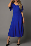 Blue V Neck Ruffled Sleeve Empire Waist Flare Long Dress LC617472-5