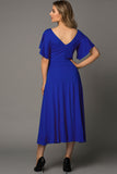 Blue V Neck Ruffled Sleeve Empire Waist Flare Long Dress LC617472-5