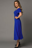Blue V Neck Ruffled Sleeve Empire Waist Flare Long Dress LC617472-5