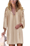 Apricot White T Shirt Dress V Neck Lace Shoulder Beach Dress LC421346-18