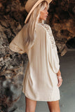 Apricot White T Shirt Dress V Neck Lace Shoulder Beach Dress LC421346-18