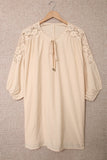 Apricot White T Shirt Dress V Neck Lace Shoulder Beach Dress LC421346-18