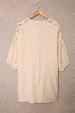 Apricot White T Shirt Dress V Neck Lace Shoulder Beach Dress LC421346-18