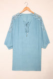 Sky Blue White T Shirt Dress V Neck Lace Shoulder Beach Dress LC421346-4