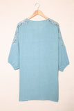 Sky Blue White T Shirt Dress V Neck Lace Shoulder Beach Dress LC421346-4