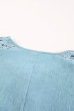 Sky Blue White T Shirt Dress V Neck Lace Shoulder Beach Dress LC421346-4