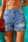 Sky Blue Distressed Denim Short for Women Ripped Rolled Hem Blue Denim Jean Shorts LC77173-4